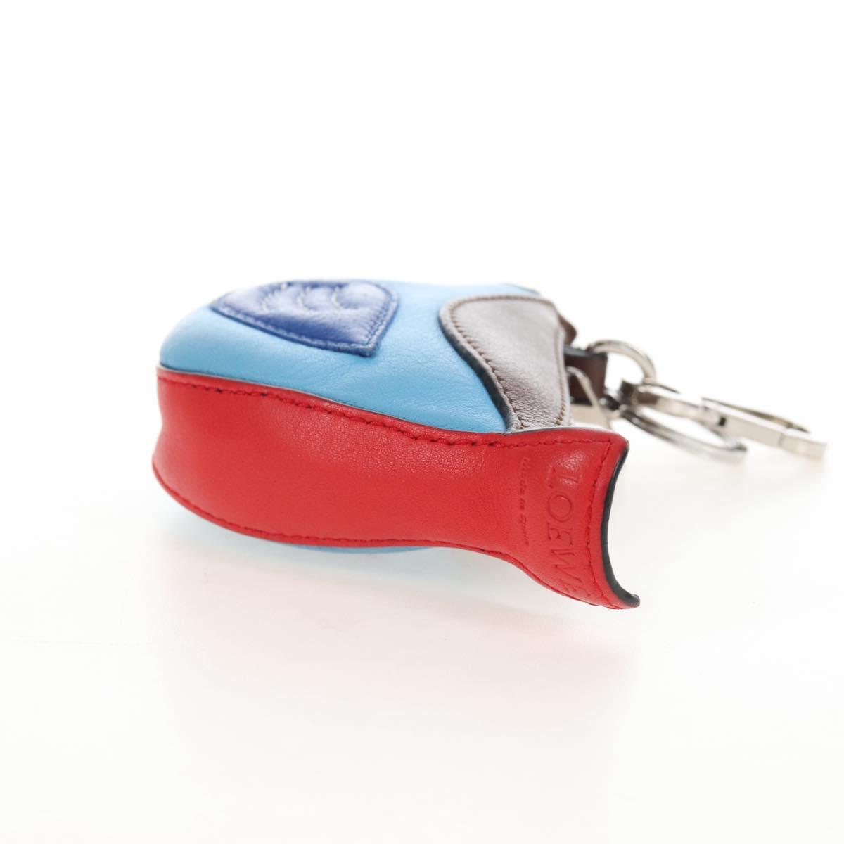 LOEWE Coin Purse Leather Light Blue Silver Auth 210536V