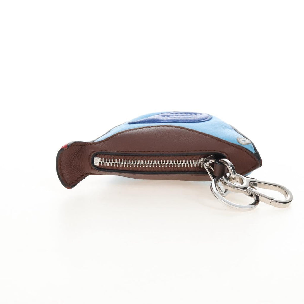 LOEWE Coin Purse Leather Light Blue Silver Auth 210536V
