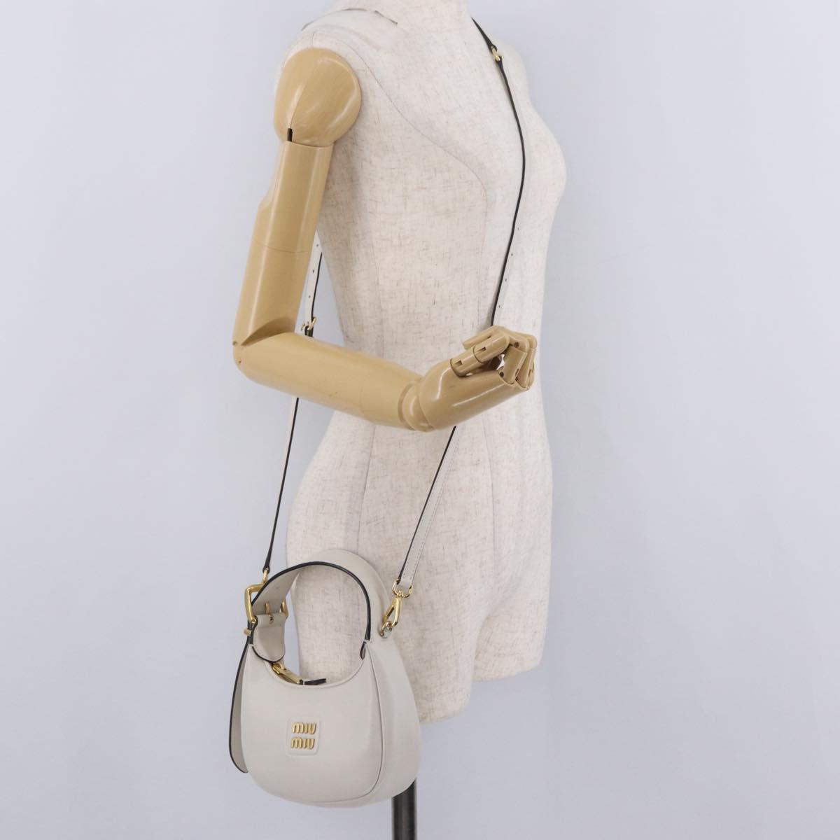 Miu Miu Hobo Hand Bag Leather 2way White Gold Auth 210603SAM