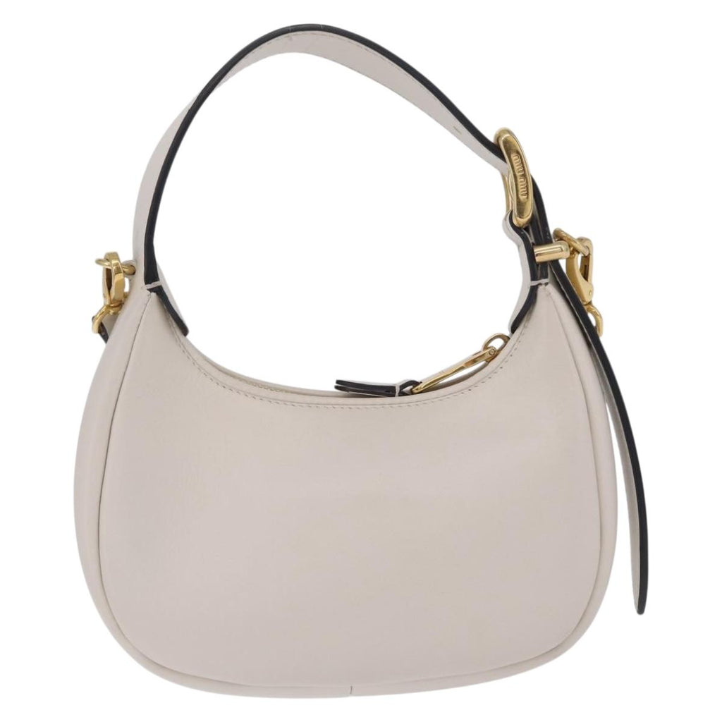 Miu Miu Hobo Hand Bag Leather 2way White Gold Auth 210603SAM