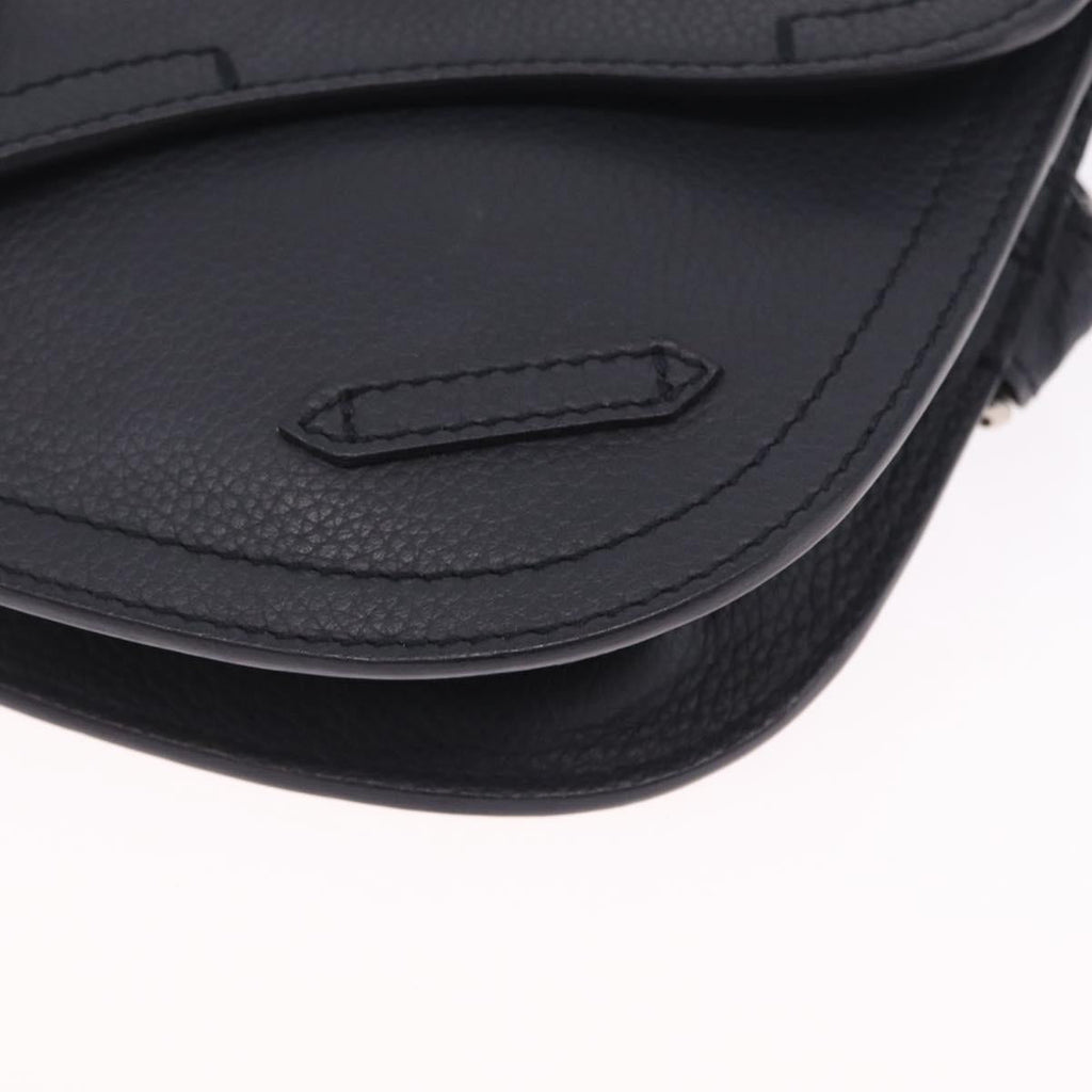 Christian Dior Saddle Messenger Shoulder Bag Leather Navy Silver Auth 210641V