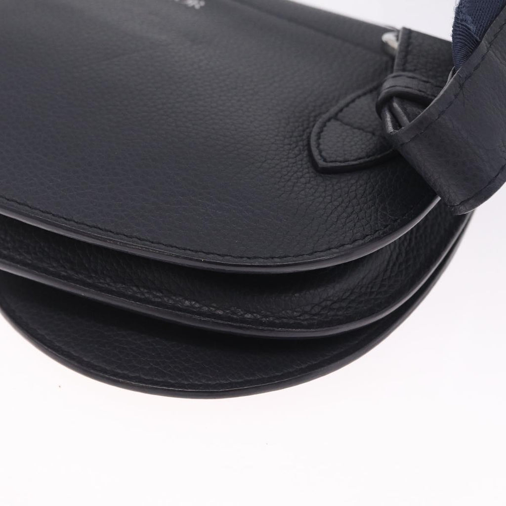 Christian Dior Saddle Messenger Shoulder Bag Leather Navy Silver Auth 210641V