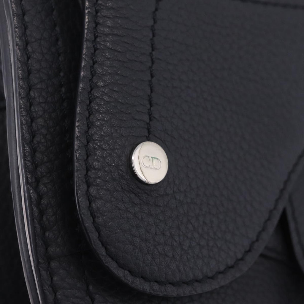 Christian Dior Saddle Messenger Shoulder Bag Leather Navy Silver Auth 210641V