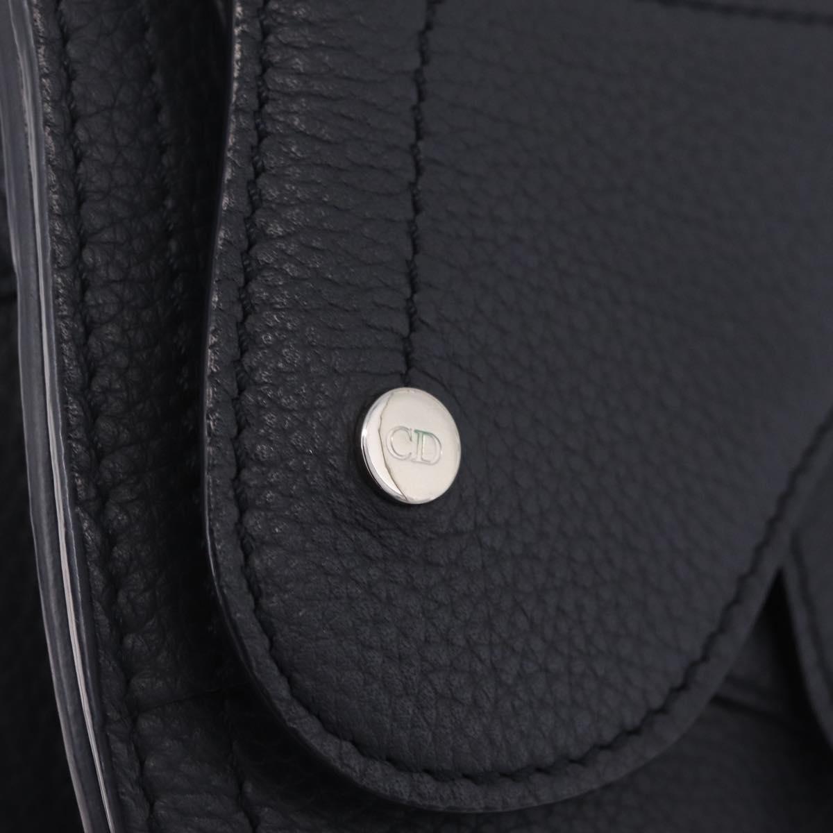 Christian Dior Saddle Messenger Shoulder Bag Leather Navy Silver Auth 210641V
