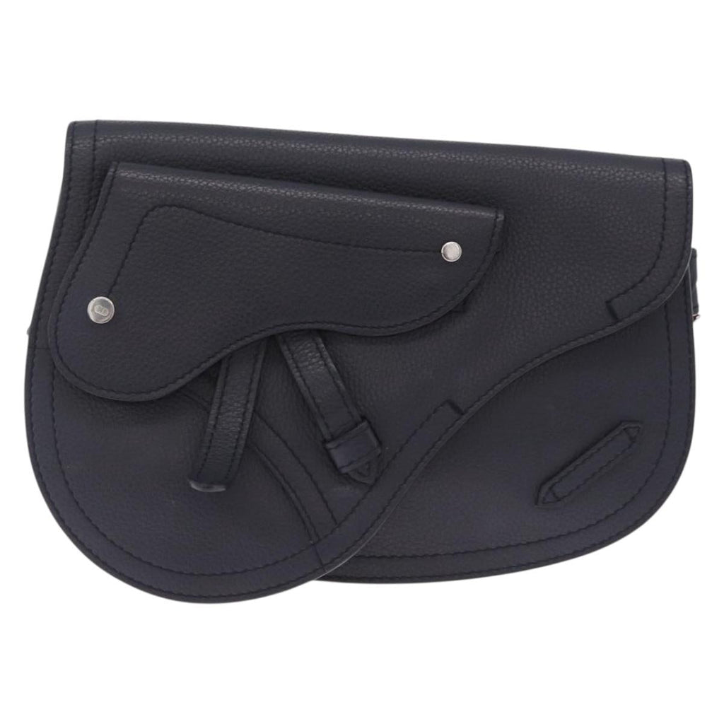 Christian Dior Saddle Messenger Shoulder Bag Leather Navy Silver Auth 210641V