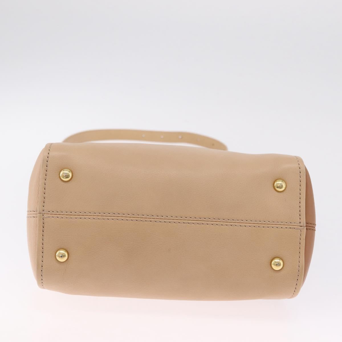 FENDI Chameleon Hand Bag Leather 2way Beige Gold F83 138 Auth 210647V