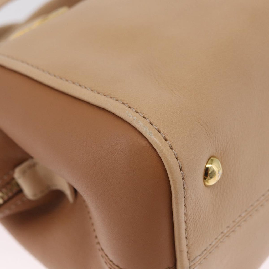 FENDI Chameleon Hand Bag Leather 2way Beige Gold F83 138 Auth 210647V