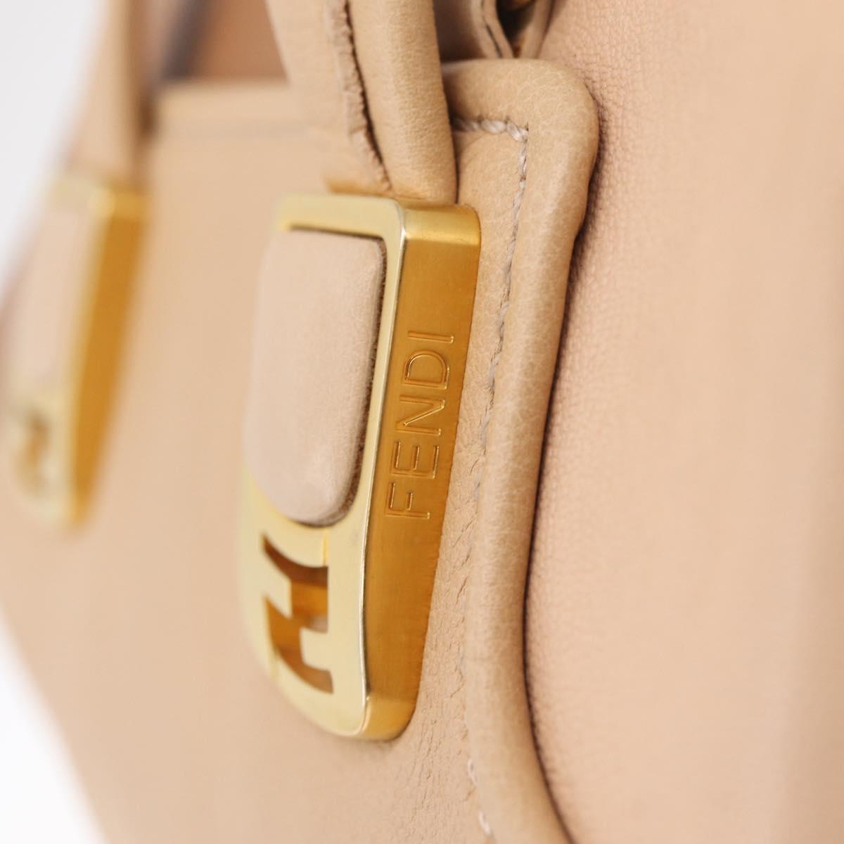 FENDI Chameleon Hand Bag Leather 2way Beige Gold F83 138 Auth 210647V