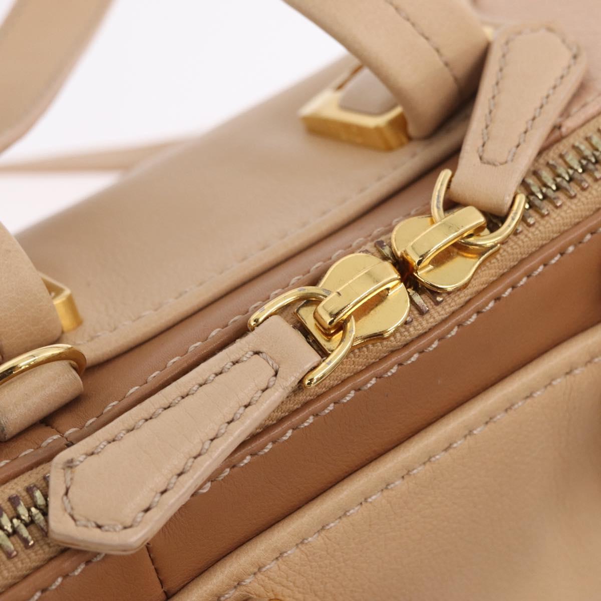 FENDI Chameleon Hand Bag Leather 2way Beige Gold F83 138 Auth 210647V