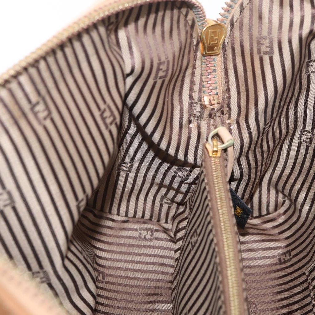 FENDI Chameleon Hand Bag Leather 2way Beige Gold F83 138 Auth 210647V
