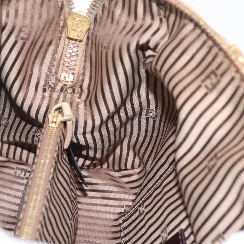 FENDI Chameleon Hand Bag Leather 2way Beige Gold F83 138 Auth 210647V