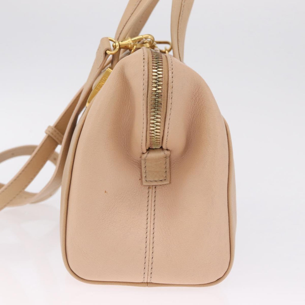 FENDI Chameleon Hand Bag Leather 2way Beige Gold F83 138 Auth 210647V