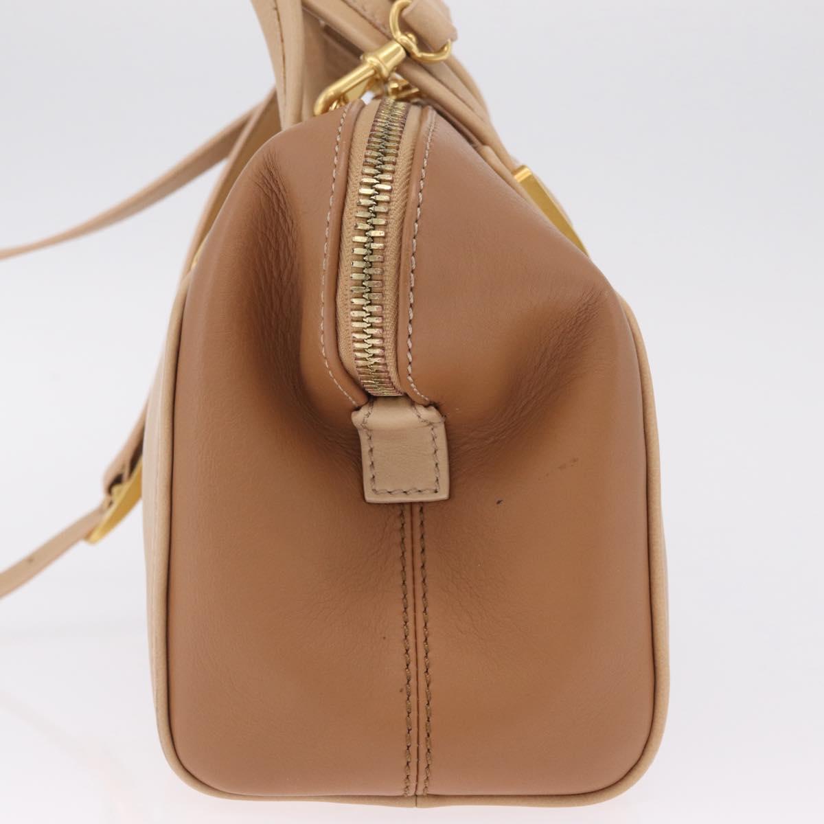 FENDI Chameleon Hand Bag Leather 2way Beige Gold F83 138 Auth 210647V