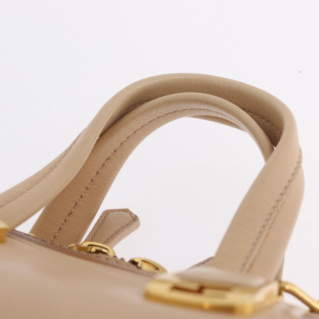 FENDI Chameleon Hand Bag Leather 2way Beige Gold F83 138 Auth 210647V
