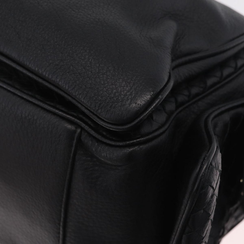 Bottega Veneta INTRECCIATO Hand Bag Leather Black 144413 Auth 210663V