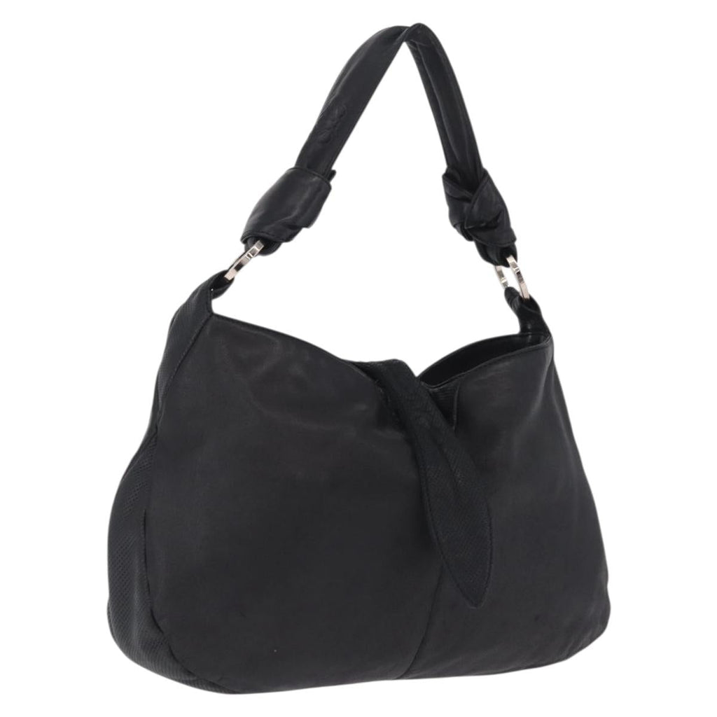 LOEWE Shoulder Bag Leather Black Silver Auth 210669A