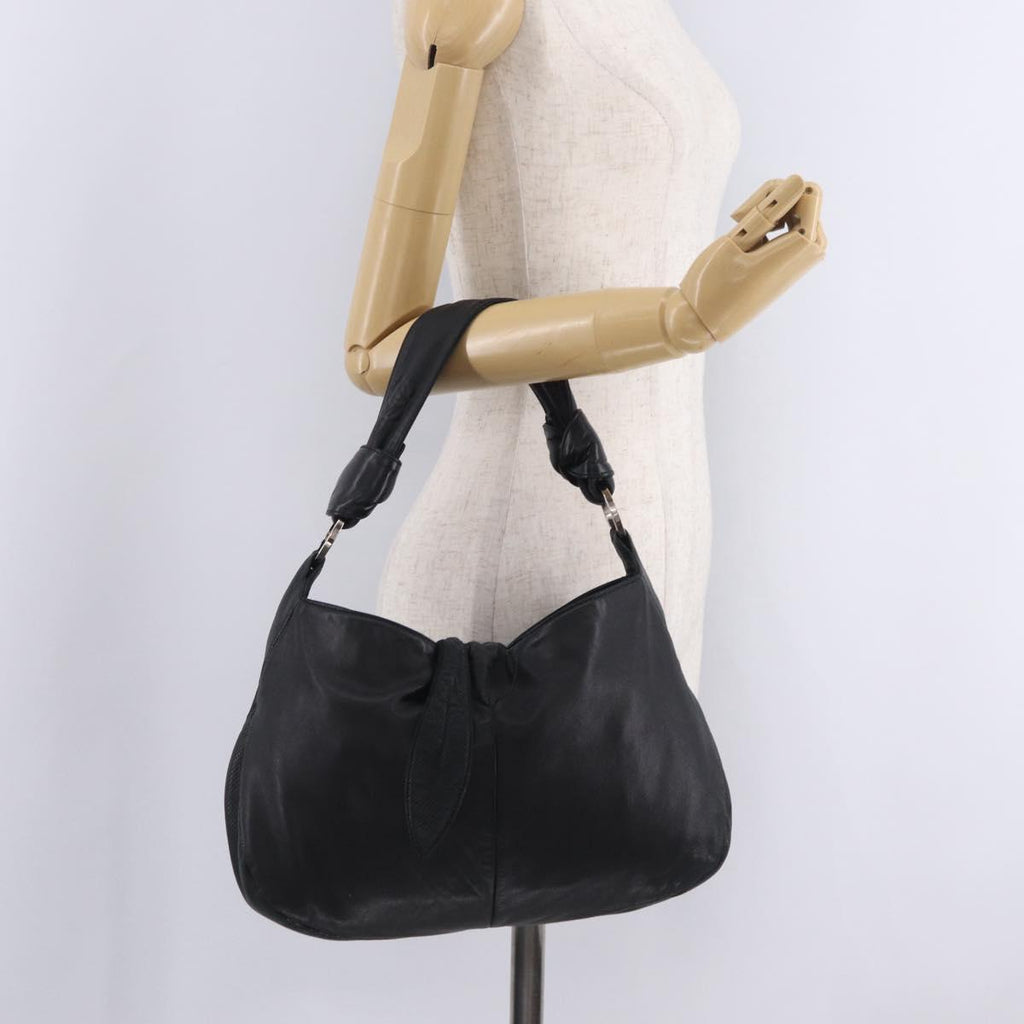 LOEWE Shoulder Bag Leather Black Silver Auth 210669A