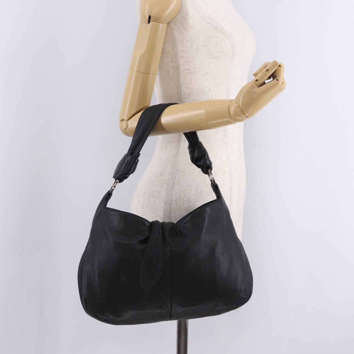 LOEWE Shoulder Bag Leather Black Silver Auth 210669A