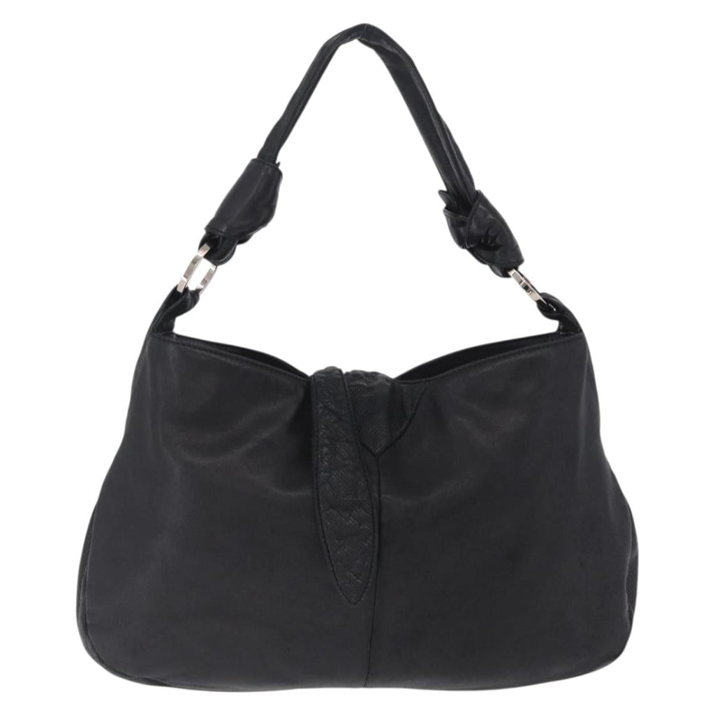 LOEWE Shoulder Bag Leather Black Silver Auth 210669A
