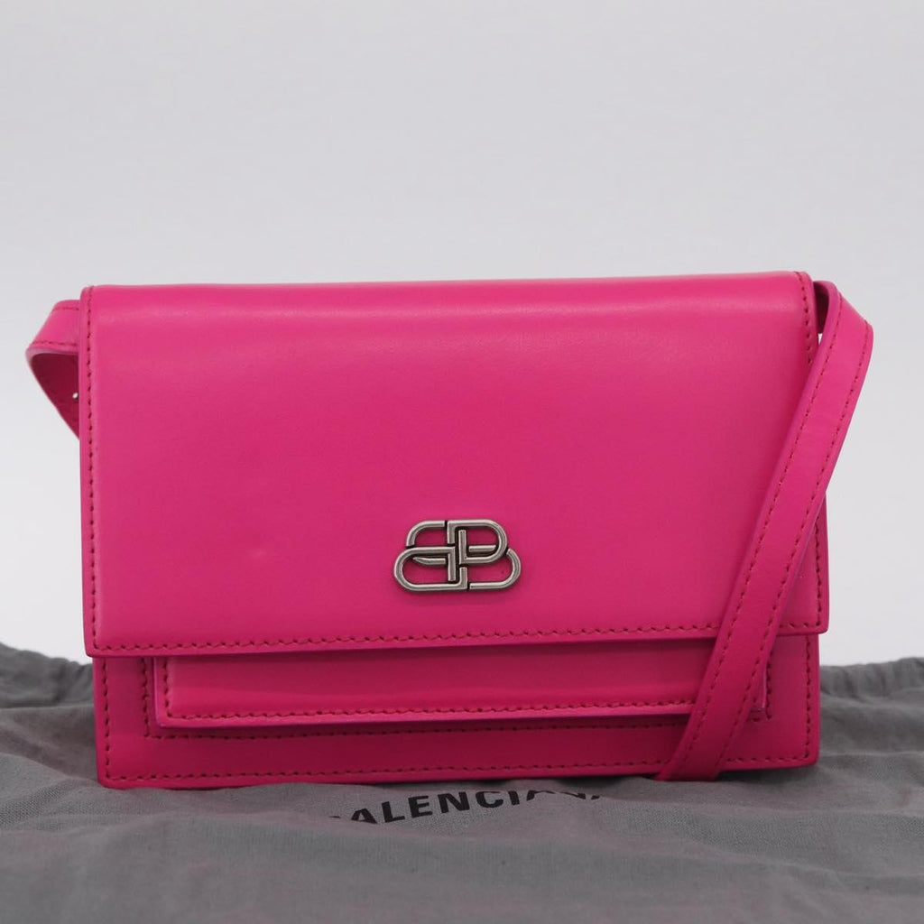 Balenciaga Sharp Shoulder Bag Leather Pink Silver 594988 Auth 210691M