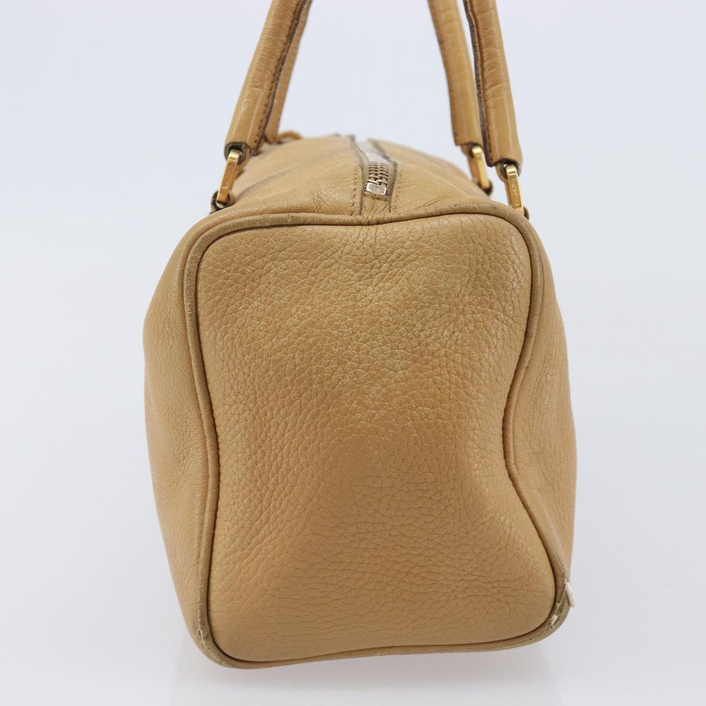 PRADA Hand Bag Leather Beige Gold Auth 210708