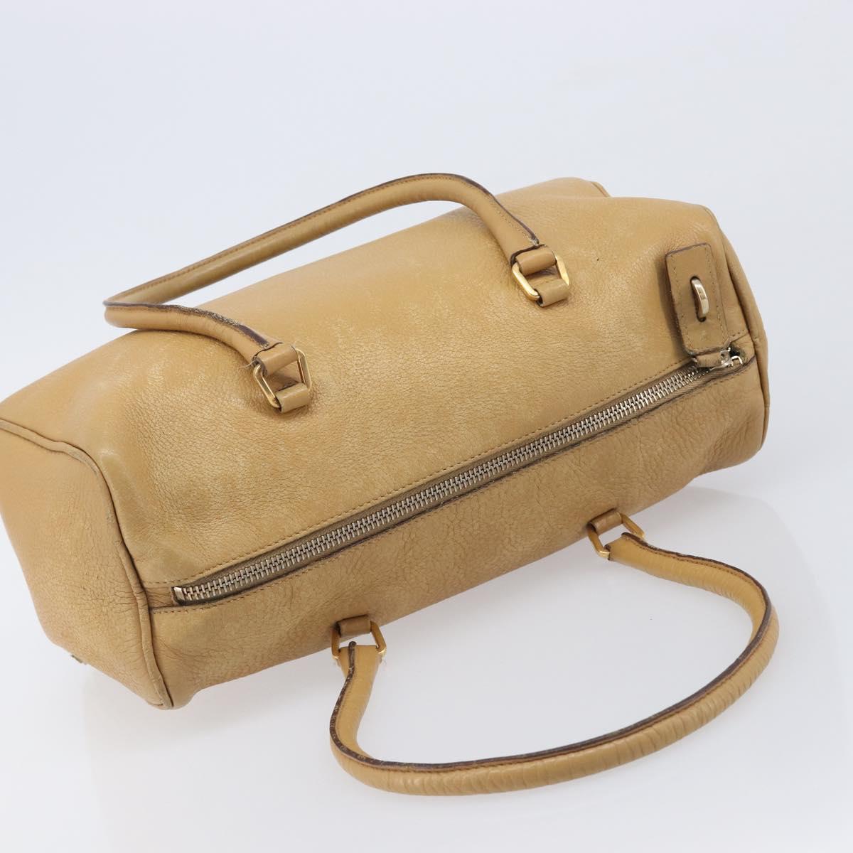 PRADA Hand Bag Leather Beige Gold Auth 210708