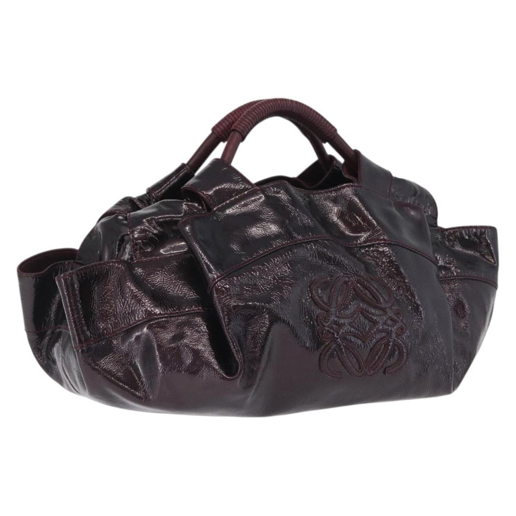 LOEWE Hand Bag Patent leather Wine Red Gold Auth 210739A