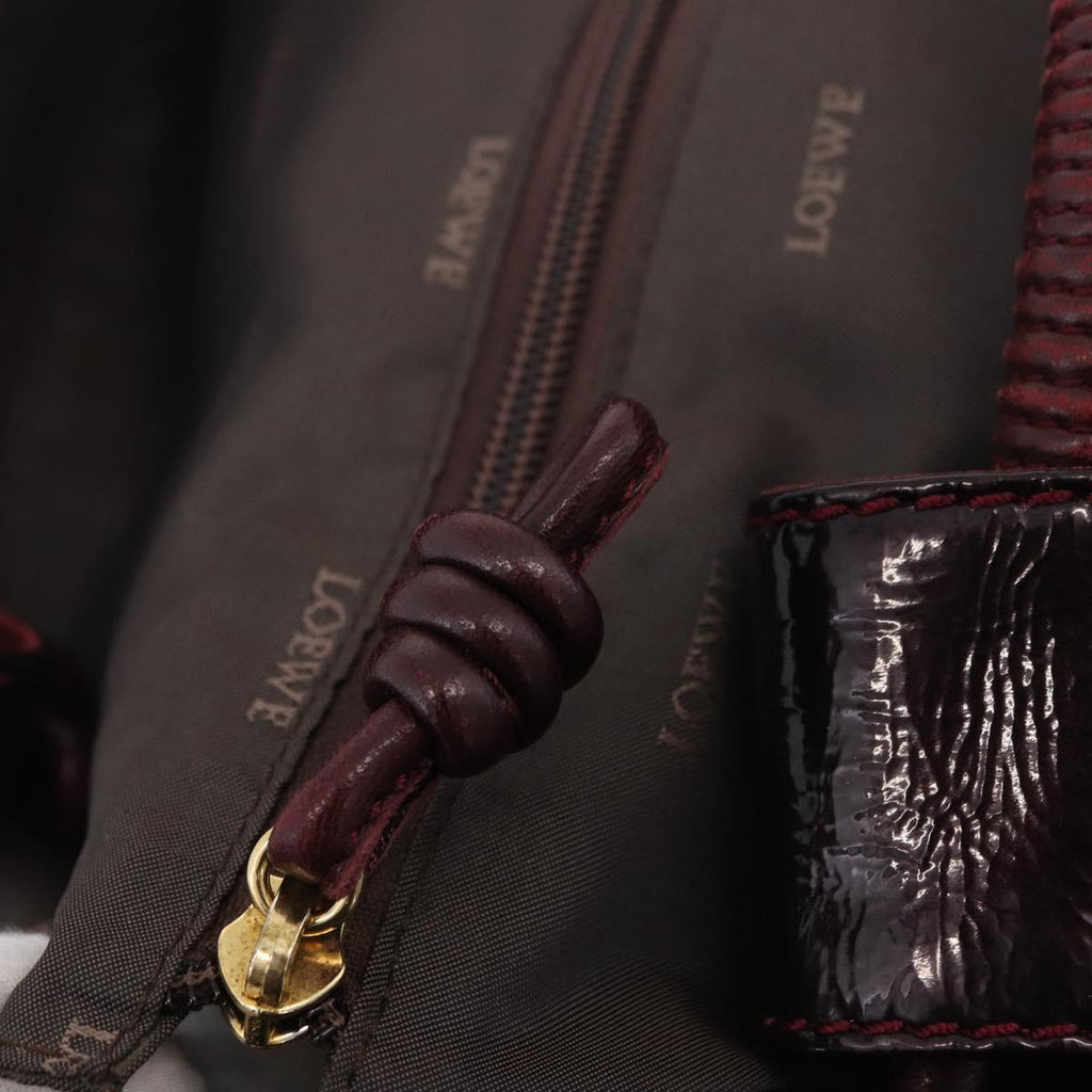 LOEWE Hand Bag Patent leather Wine Red Gold Auth 210739A