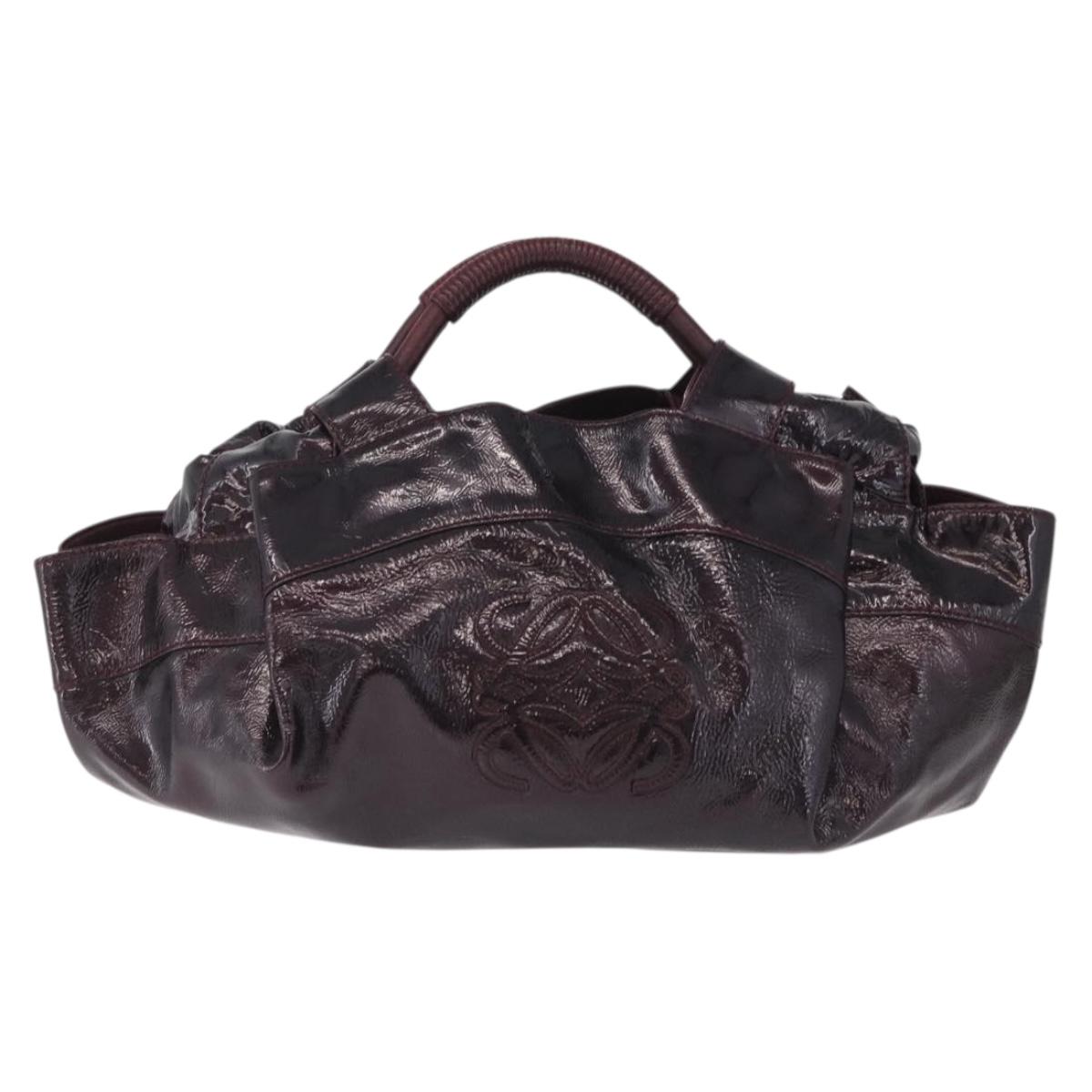 LOEWE Hand Bag Patent leather Wine Red Gold Auth 210739A