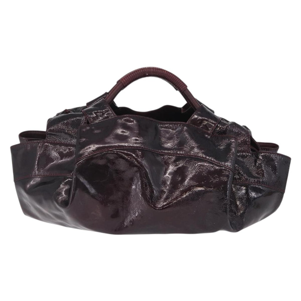 LOEWE Hand Bag Patent leather Wine Red Gold Auth 210739A