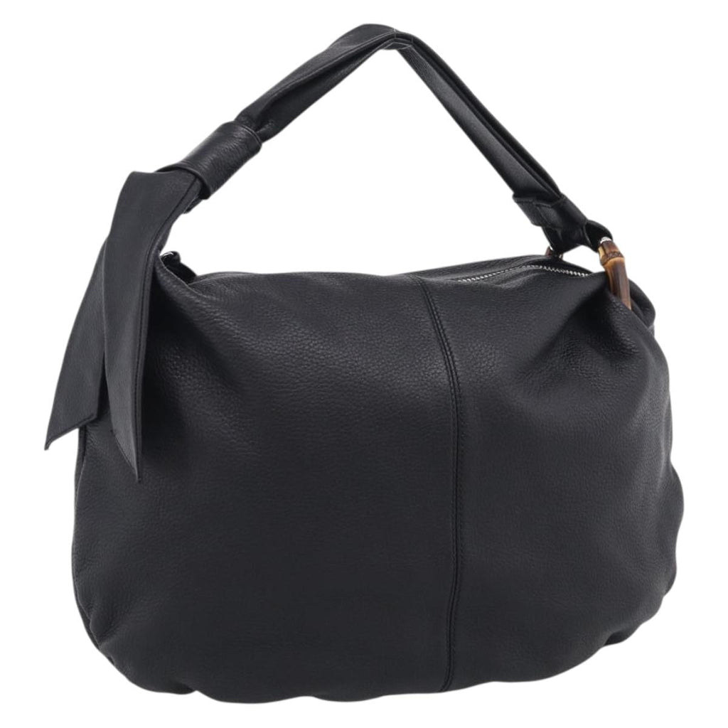 GUCCI Bamboo Shoulder Bag Leather Black Silver 232930 Auth 210779V
