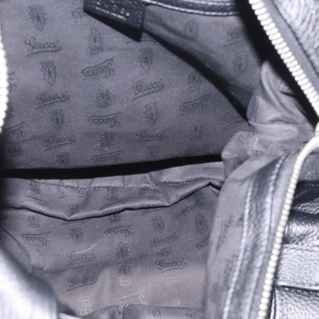 GUCCI Bamboo Shoulder Bag Leather Black Silver 232930 Auth 210779V