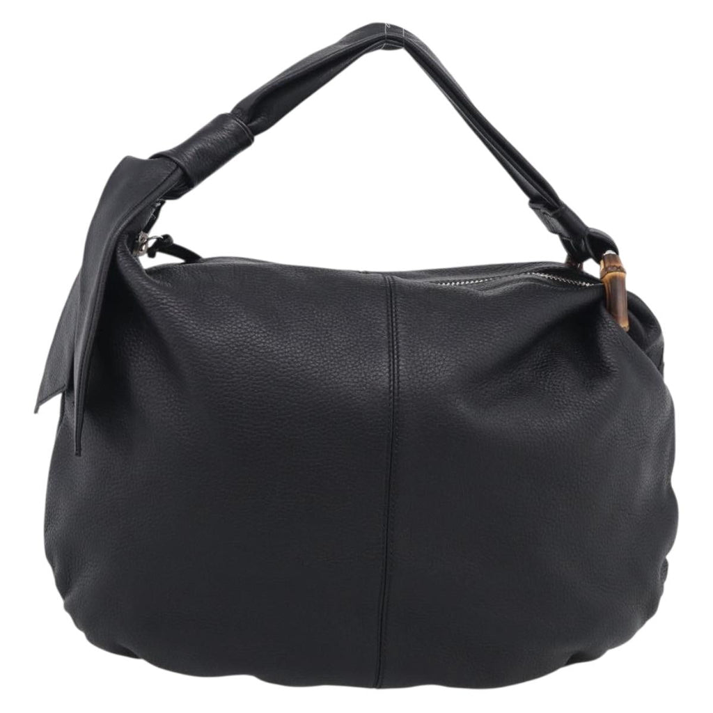 GUCCI Bamboo Shoulder Bag Leather Black Silver 232930 Auth 210779V
