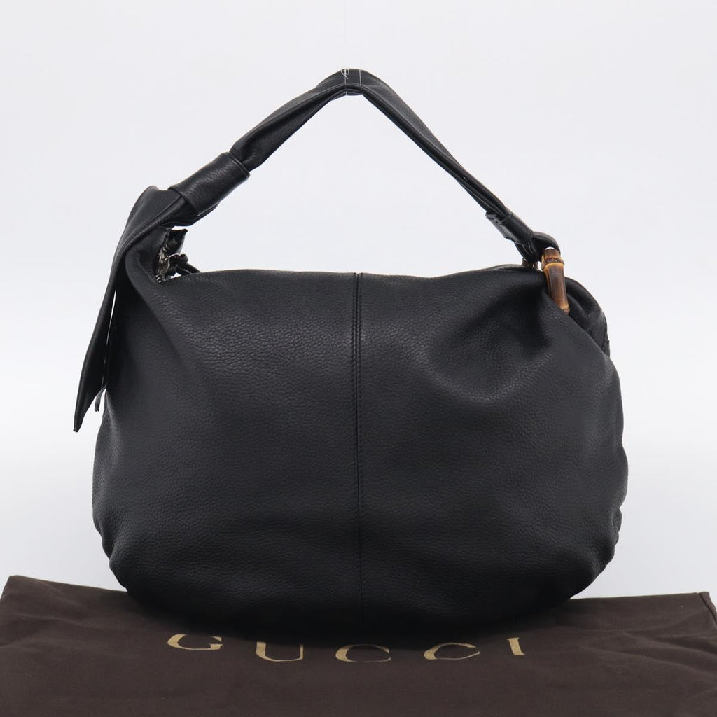 GUCCI Bamboo Shoulder Bag Leather Black Silver 232930 Auth 210779V