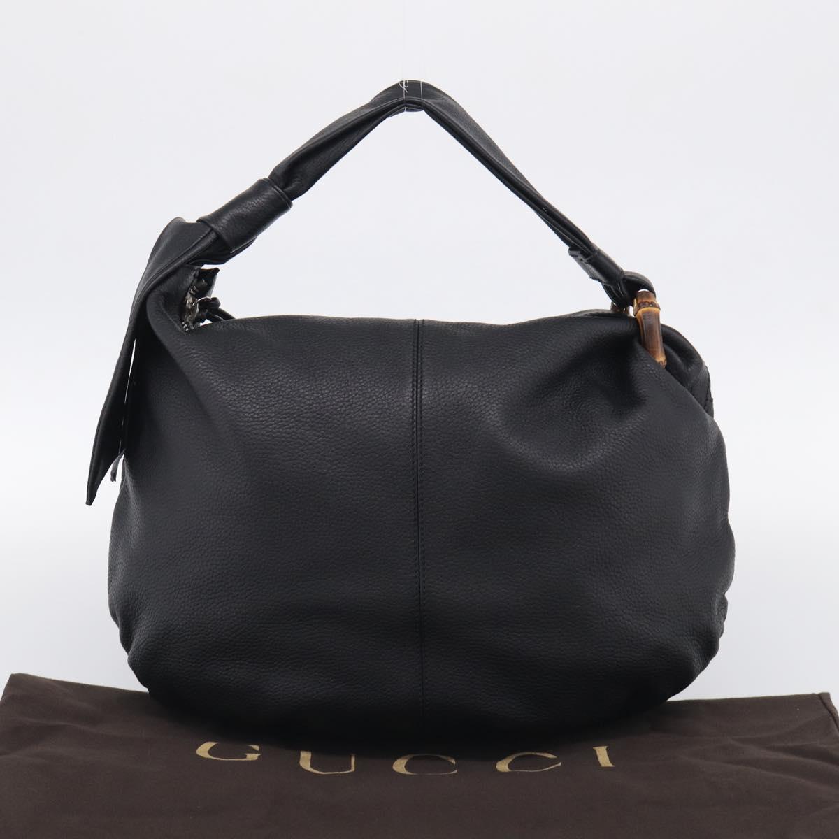 GUCCI Bamboo Shoulder Bag Leather Black Silver 232930 Auth 210779V