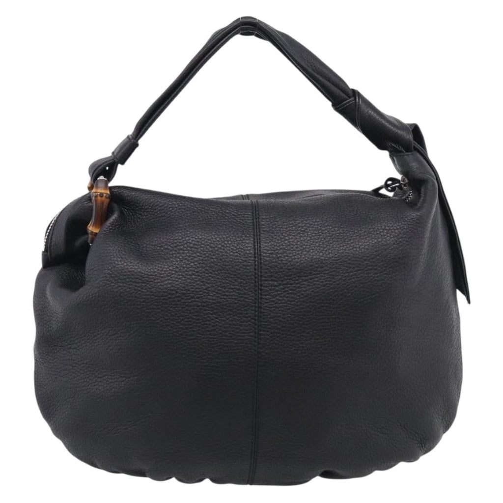 GUCCI Bamboo Shoulder Bag Leather Black Silver 232930 Auth 210779V