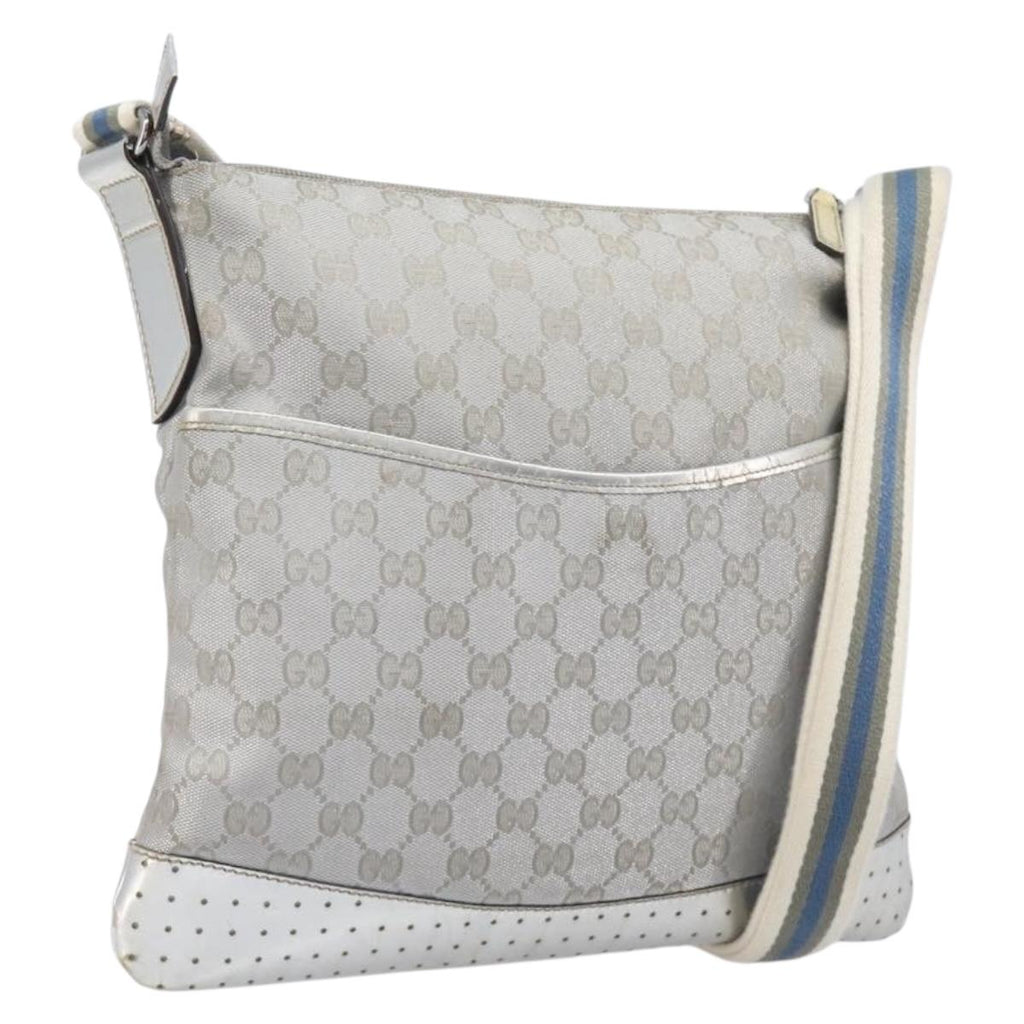 GUCCI GG Canvas Shoulder Bag Silver 145857 Auth 210814