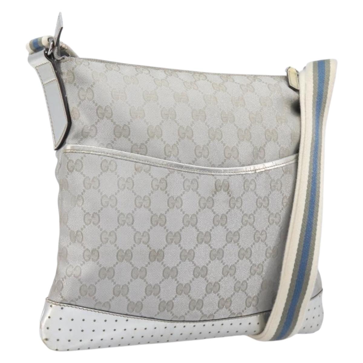 GUCCI GG Canvas Shoulder Bag Silver 145857 Auth 210814