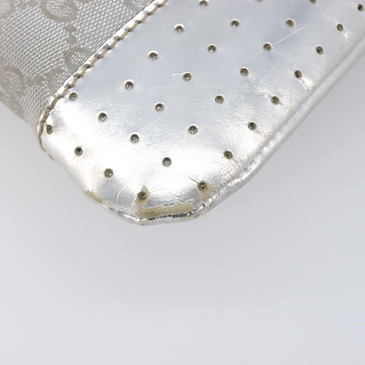 GUCCI GG Canvas Shoulder Bag Silver 145857 Auth 210814