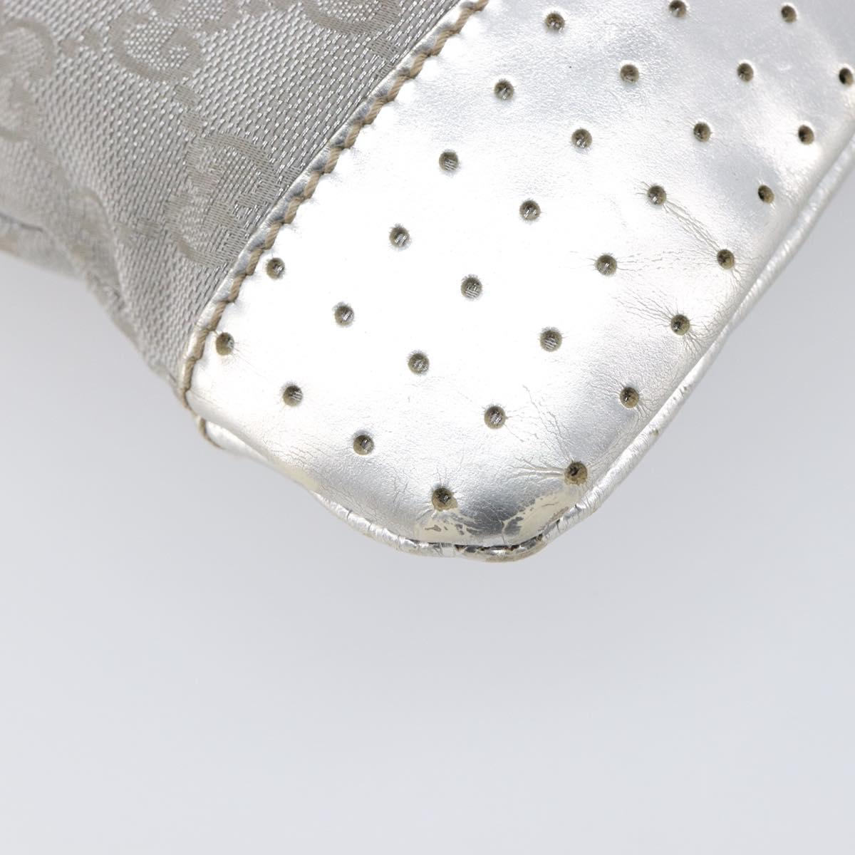 GUCCI GG Canvas Shoulder Bag Silver 145857 Auth 210814