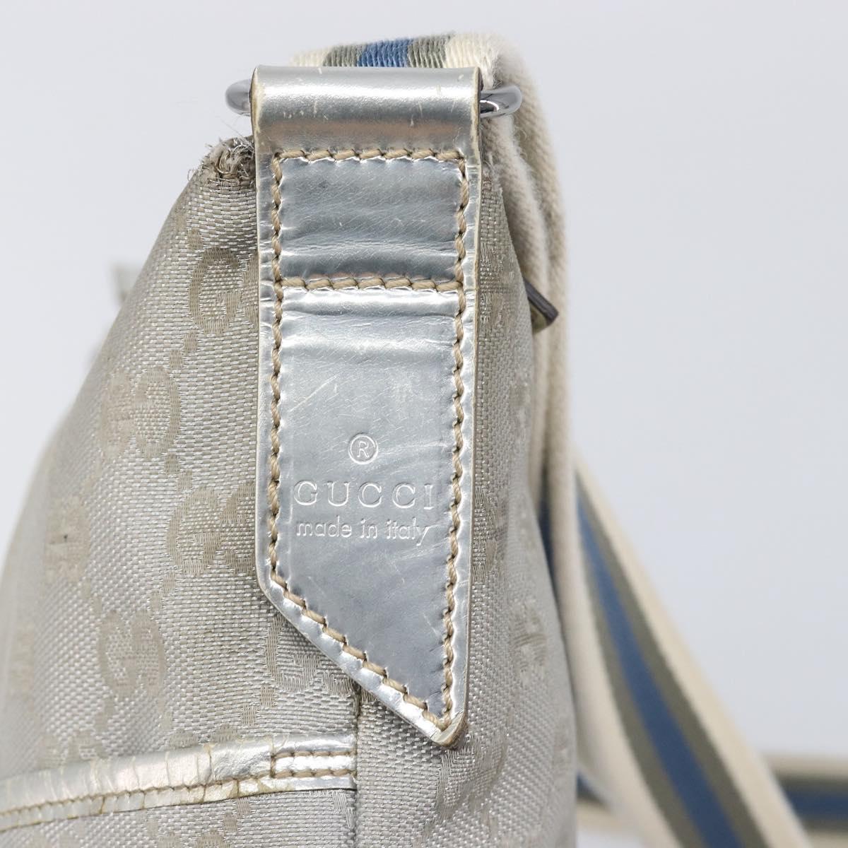 GUCCI GG Canvas Shoulder Bag Silver 145857 Auth 210814