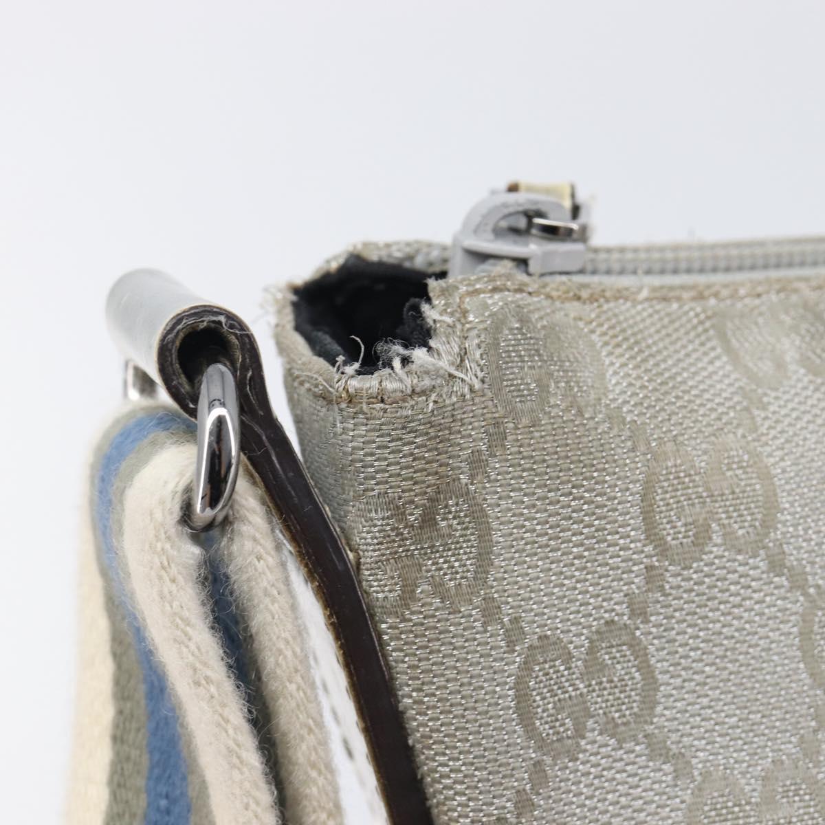 GUCCI GG Canvas Shoulder Bag Silver 145857 Auth 210814