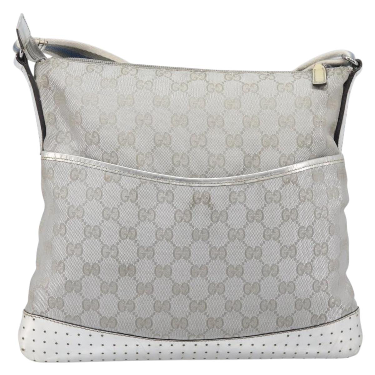 GUCCI GG Canvas Shoulder Bag Silver 145857 Auth 210814