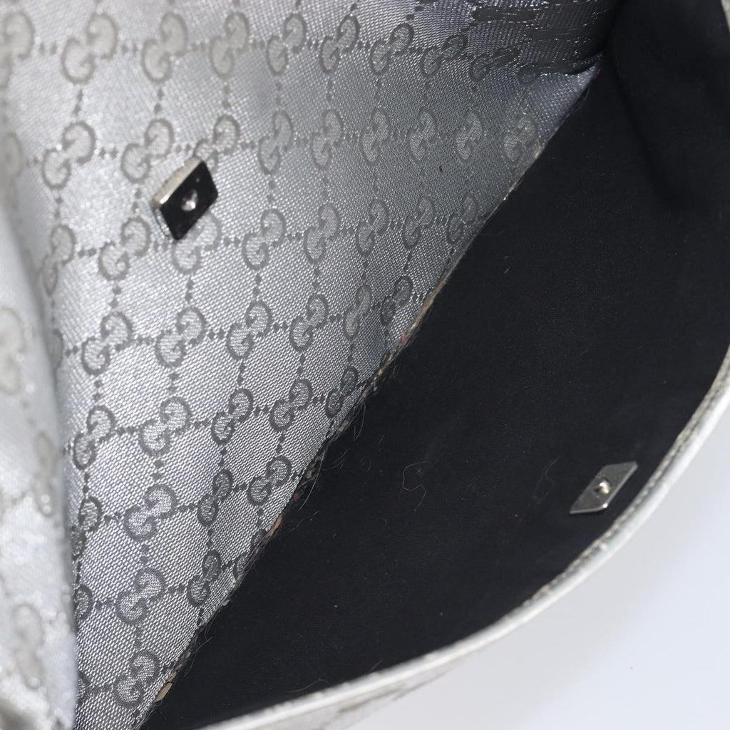 GUCCI GG Canvas Shoulder Bag Silver 145857 Auth 210814