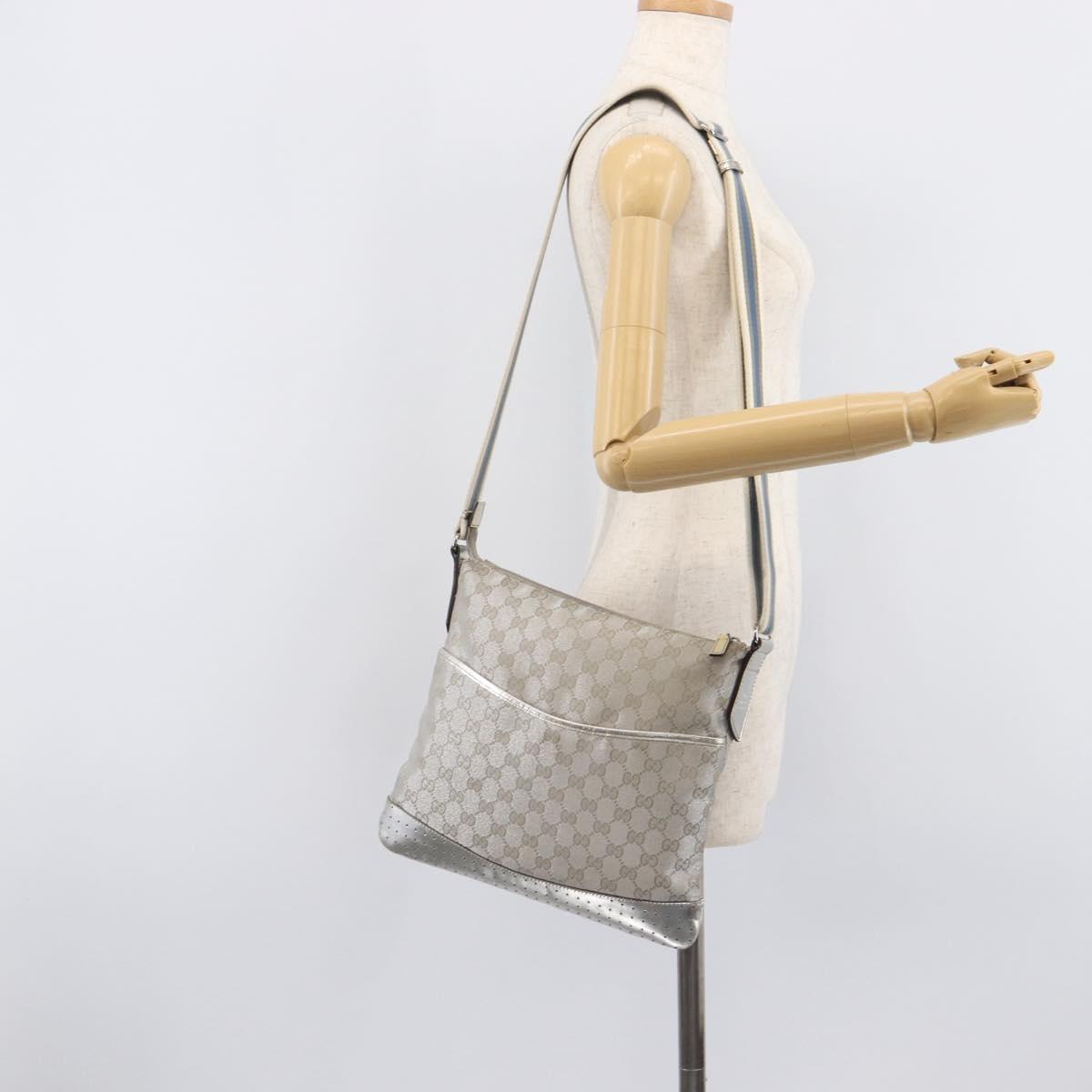 GUCCI GG Canvas Shoulder Bag Silver 145857 Auth 210814