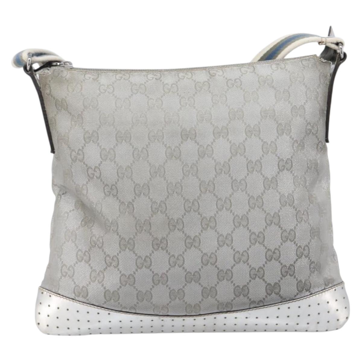 GUCCI GG Canvas Shoulder Bag Silver 145857 Auth 210814