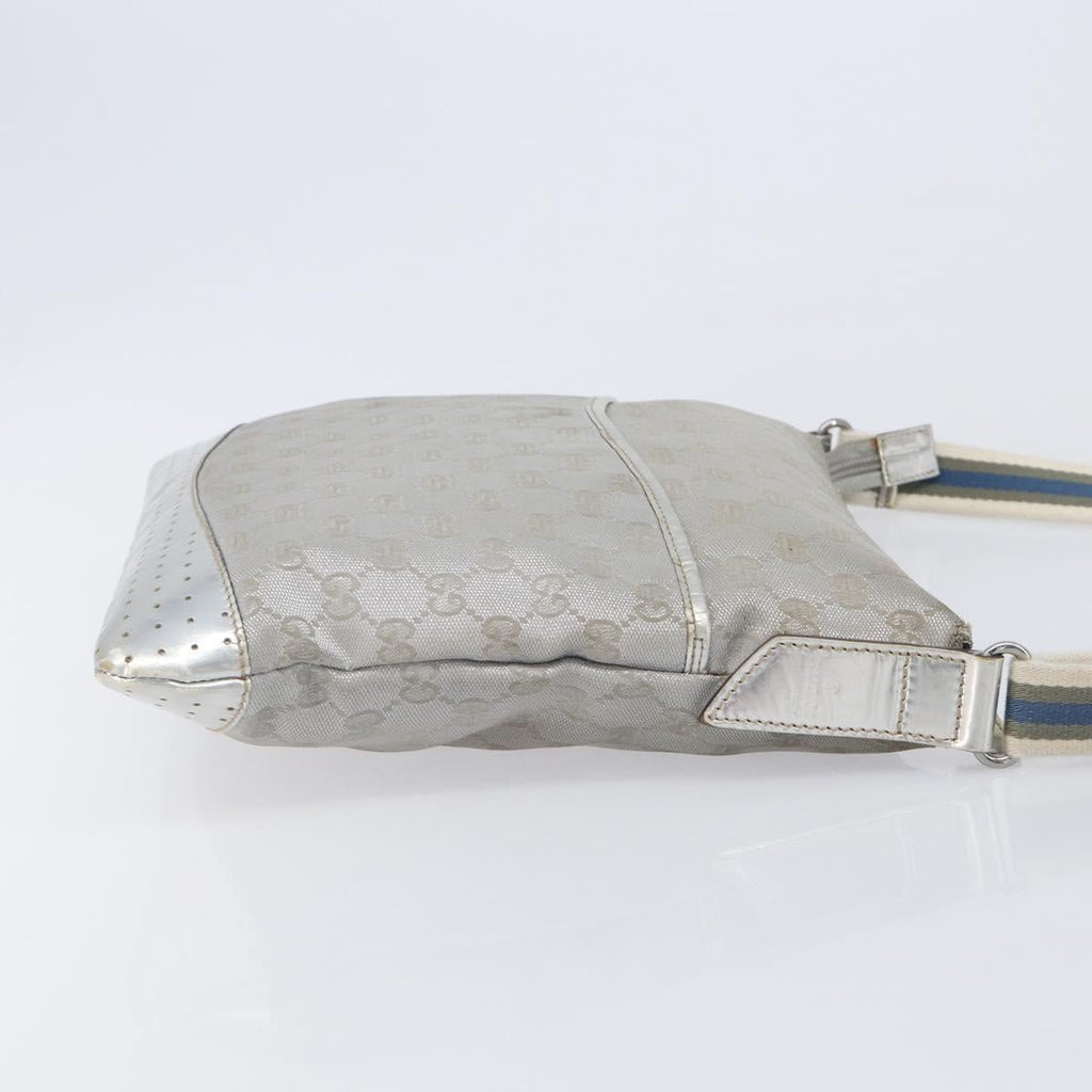 GUCCI GG Canvas Shoulder Bag Silver 145857 Auth 210814