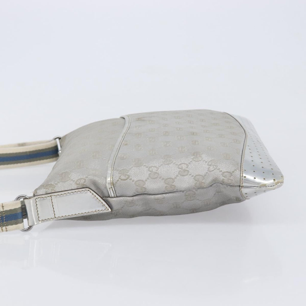 GUCCI GG Canvas Shoulder Bag Silver 145857 Auth 210814