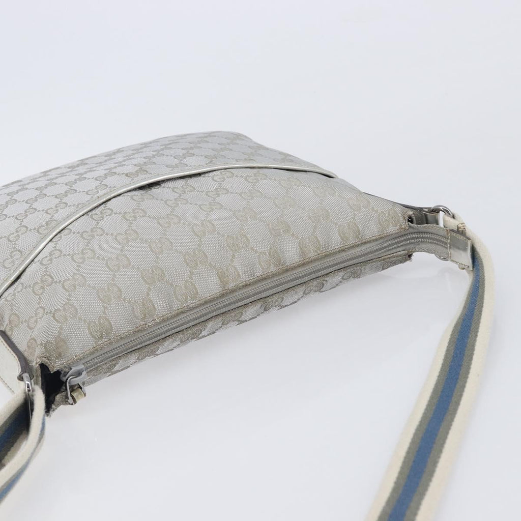 GUCCI GG Canvas Shoulder Bag Silver 145857 Auth 210814