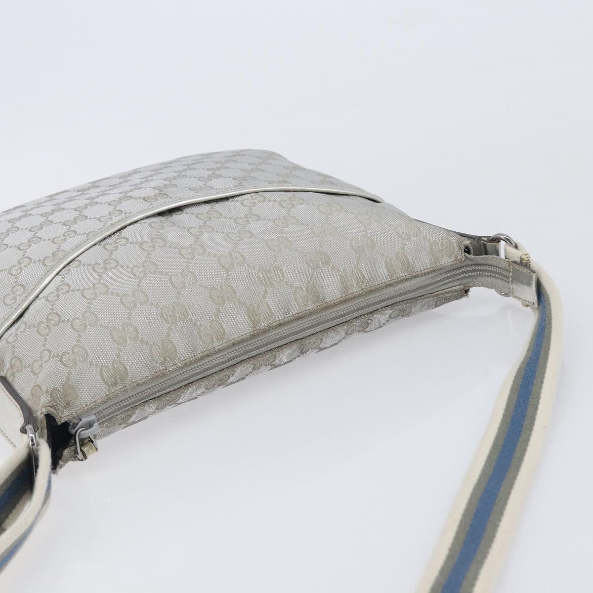 GUCCI GG Canvas Shoulder Bag Silver 145857 Auth 210814